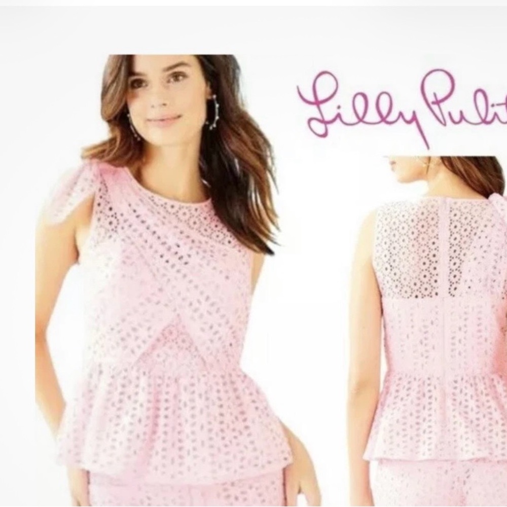 Lilly Pulitzer Diara eyelet pink tropics one shoulder blouse size 0 NWT